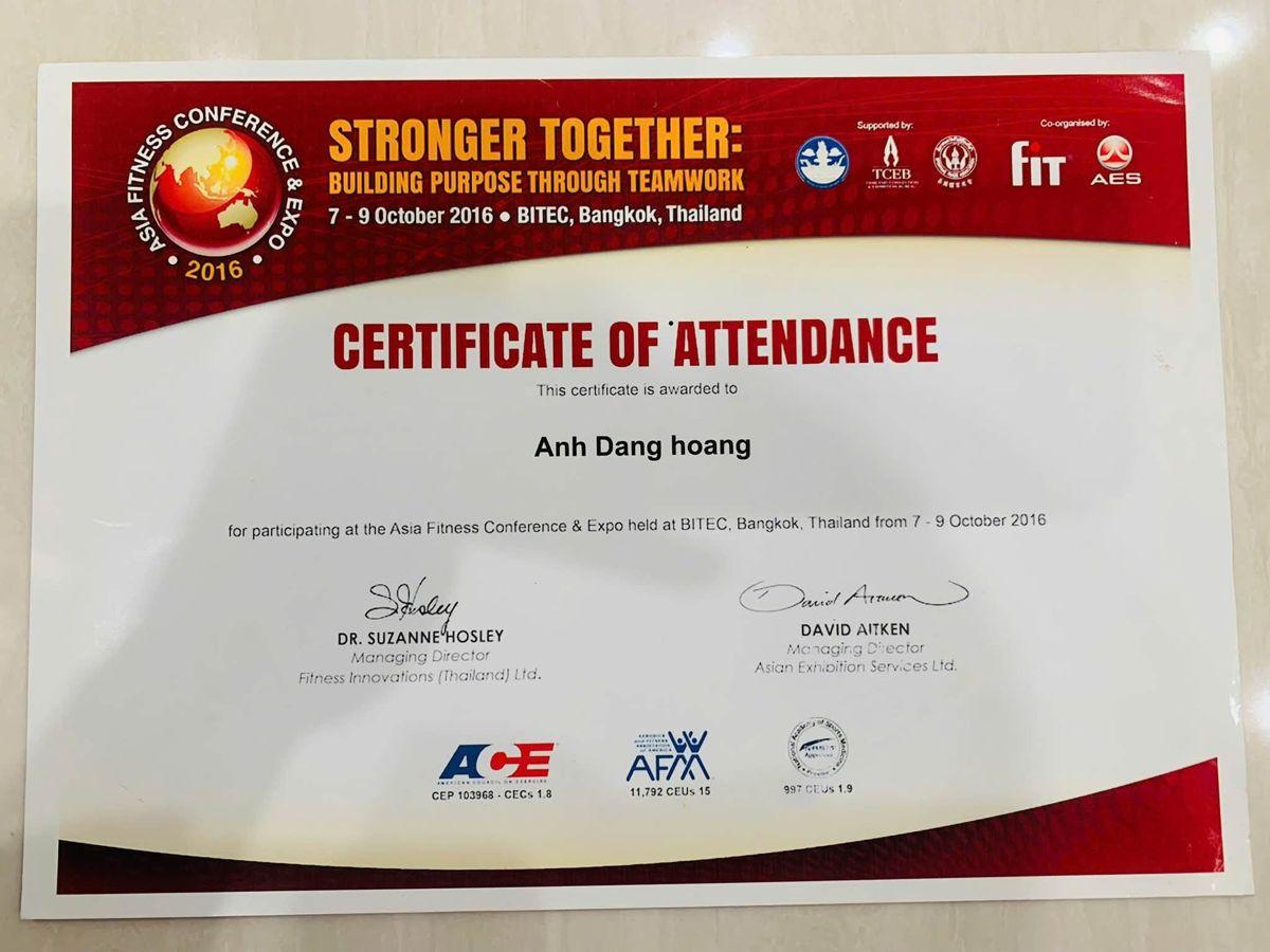 Chứng chỉ Asia Fitness Conference, Bangkok