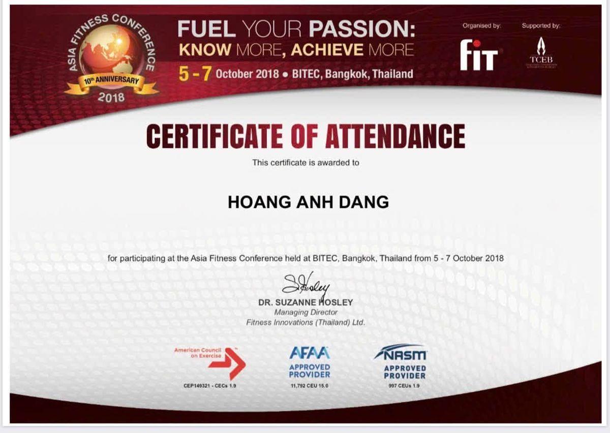 Chứng chỉ Asia Fitness Conference, Bangkok