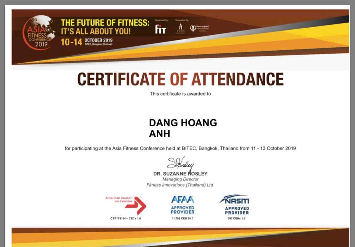 Chứng chỉ Asia Fitness Conference, Bangkok