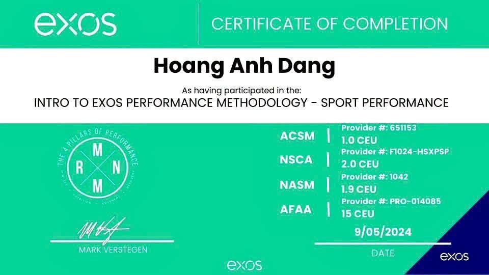 Chứng chỉ Performance Methodology: Sport Performance, EXOS