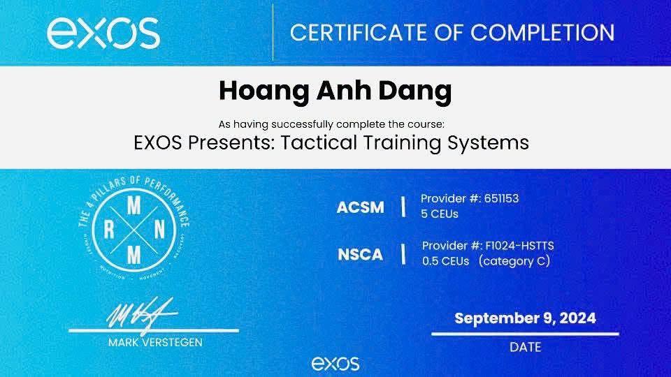 Chứng chỉ Tactical Training Systems, EXOS