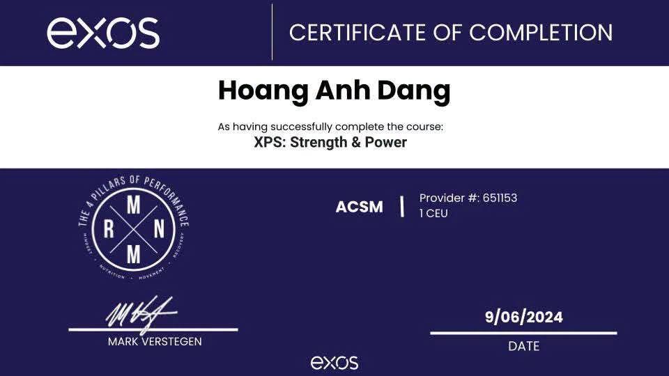 Chứng chỉ XPS: Strength & Power, EXOS