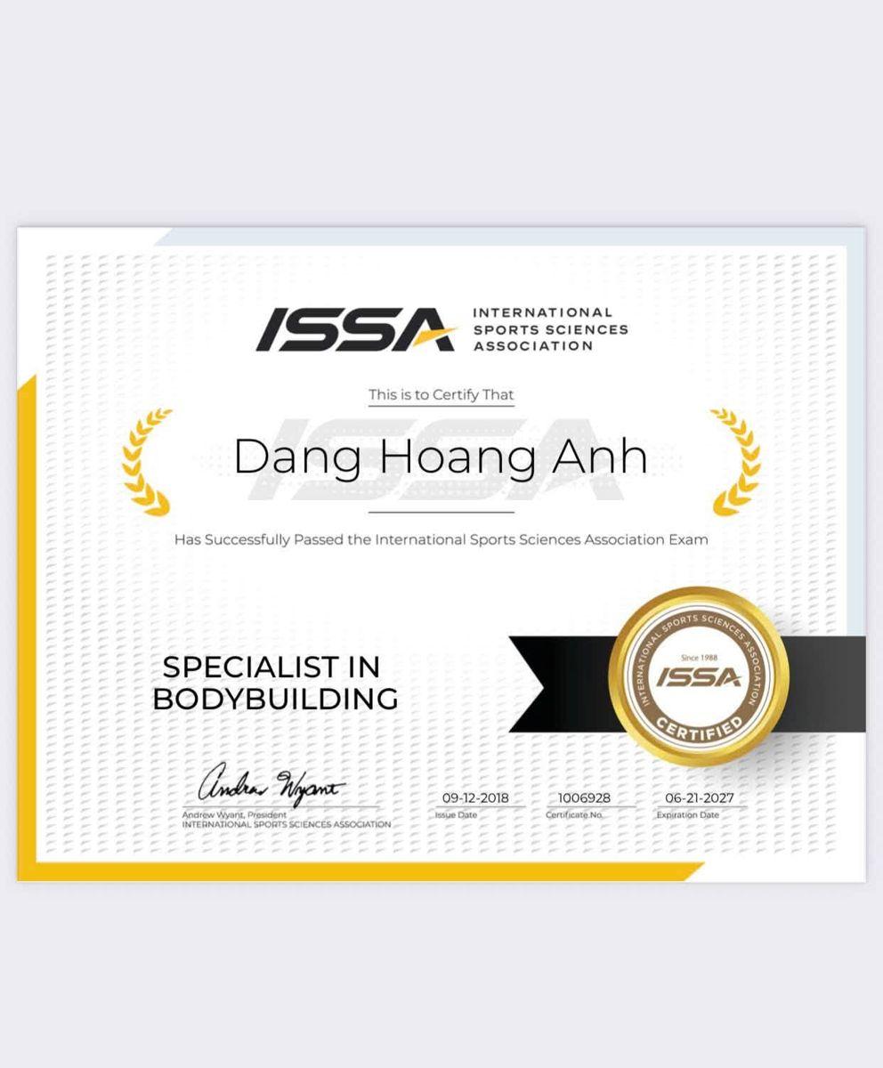 Chứng chỉ Specialist in Bodybuilding, ISSA