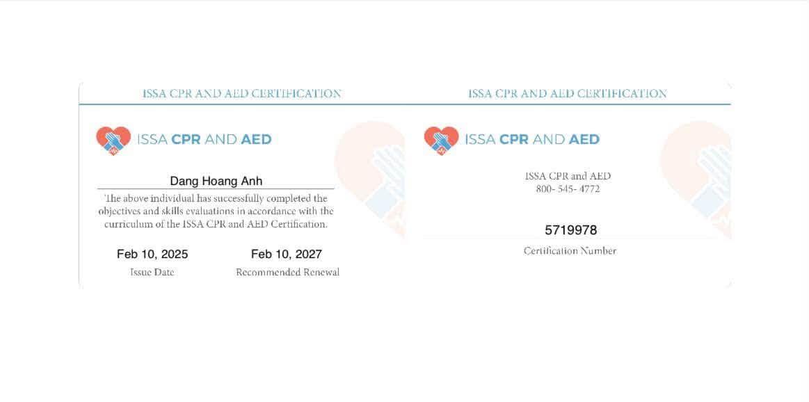 Chứng chỉ CPR and AED, ISSA