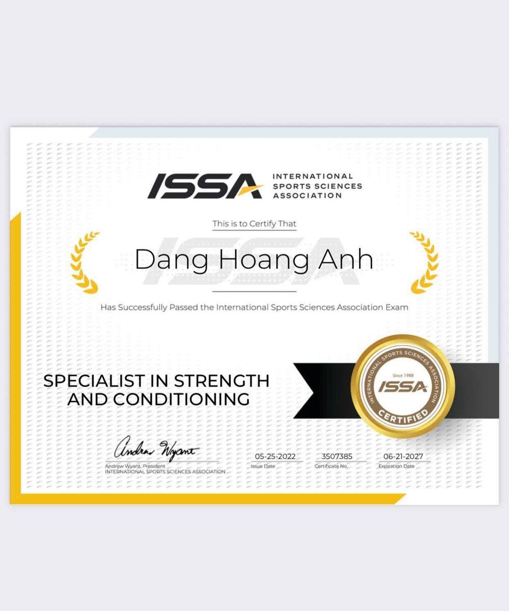 Chứng chỉ Specialist in Strength and Conditioning, ISSA